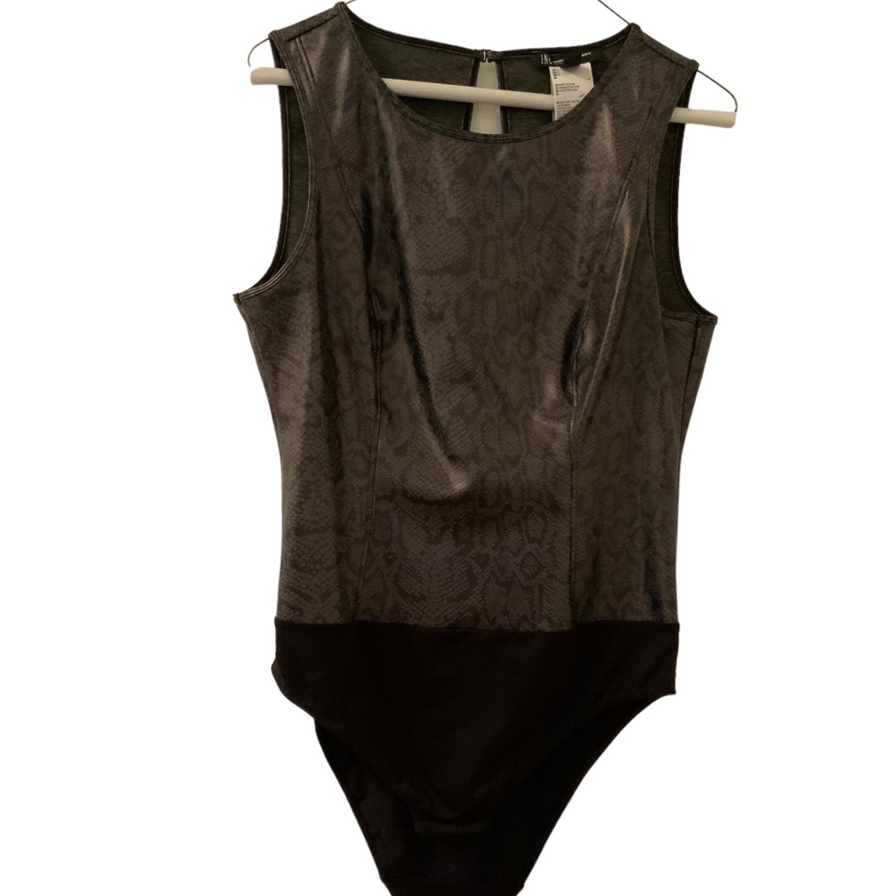 INC International Concepts , Bodysuit , Gray /black snake skin embossed,